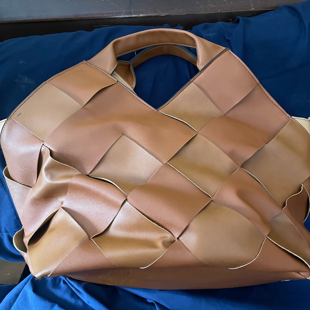 Large brown basket weave purse